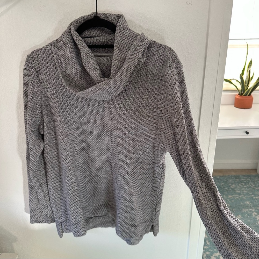 NIC + ZOE Textured Cowl Neck Gray Tunic Sweater